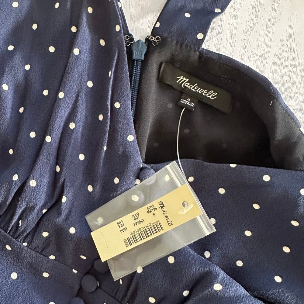 NWT Madewell Jumpsuit Polka Dot V-Back Wide-Leg Navy Blue Size 0 (Small) Coastal - Picture 4 of 4